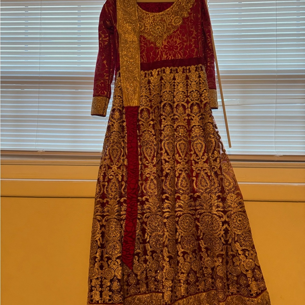 Elegant Red and Gold Embroidered Dress
